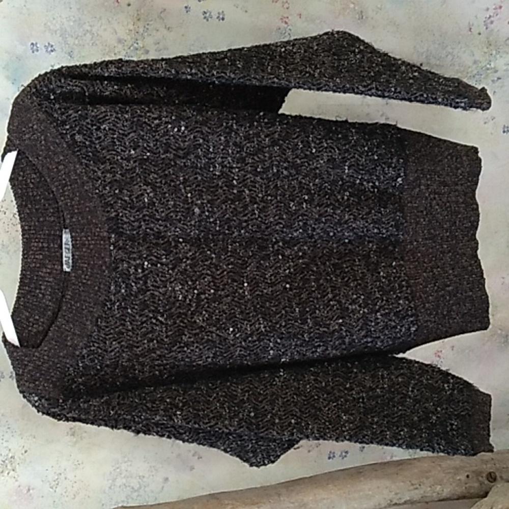 Jaeger Women's Size ~Small Textured Knit Brown/Black Oversized Boatneck Sweater